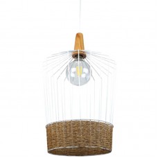 Φωτιστικό Κρεμαστό Μονόφωτο Φ26cm E27 230V Λευκό με Σχοινί 4026A